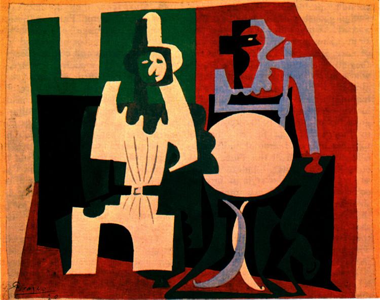 Pablo Picasso Pierrot And Harlequin On The Terrace Of Cafe